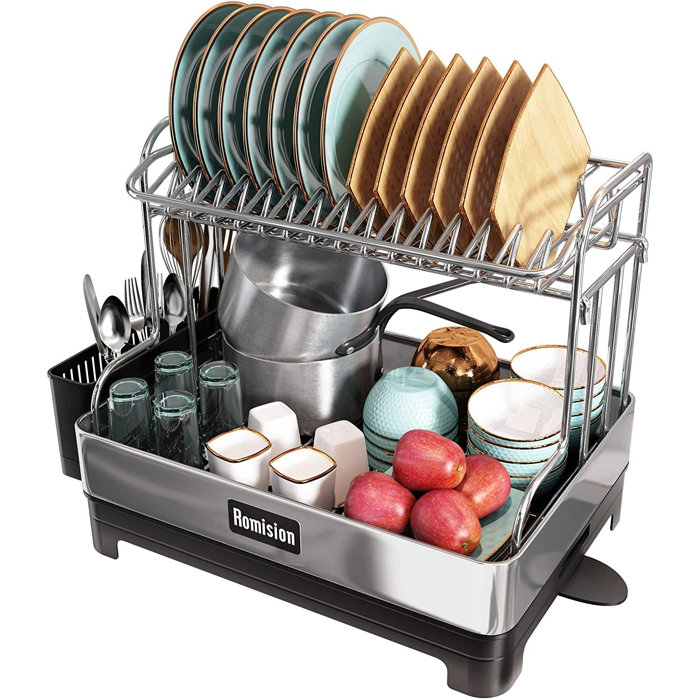 ZWISSLIV Stainless Steel Dish Drying Rack, 2 Tier Large Dish Rack And Drainboard Set, Full Size